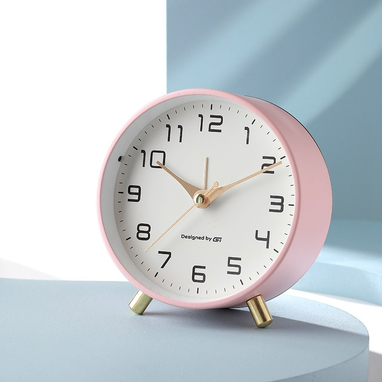 Desk Clock Table Analog Round Small Metal Peg Feet