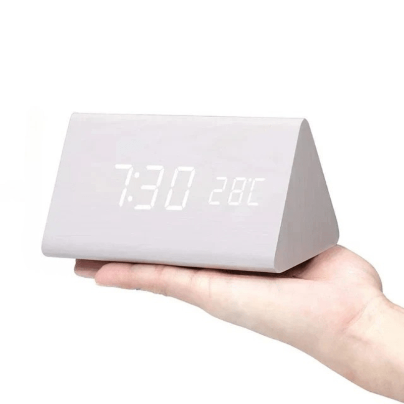 Digital Alarm Clock Wood LED Temperature Display Calendar Wooden