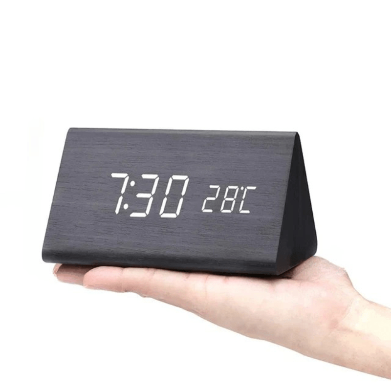 Digital Alarm Clock Wood LED Temperature Display Calendar Wooden