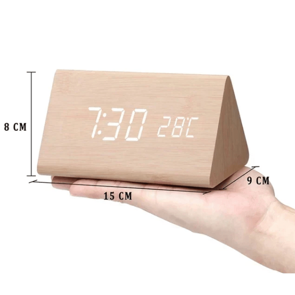 Digital Alarm Clock Wood LED Temperature Display Calendar Wooden