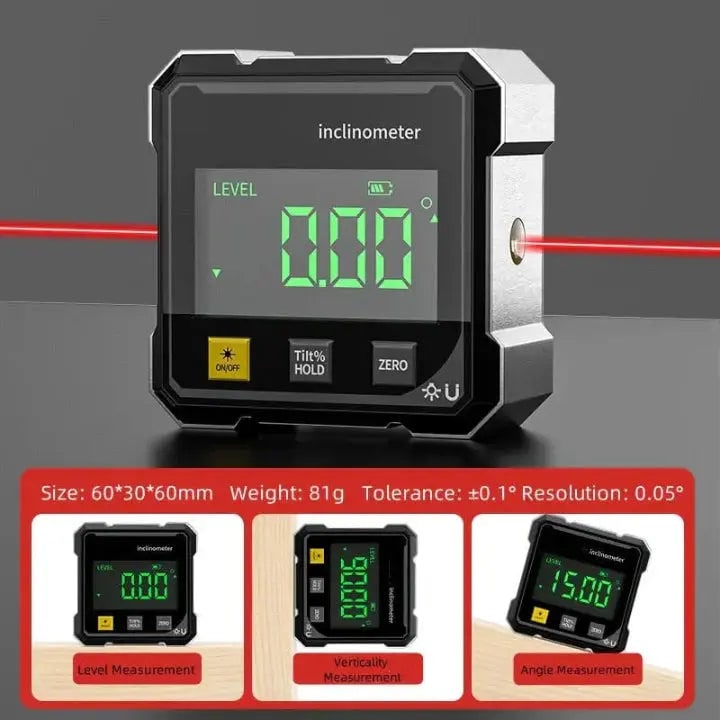 Digital Angle Finder and Level with Measuring Laser Line and Magnetic Base Miter Saw