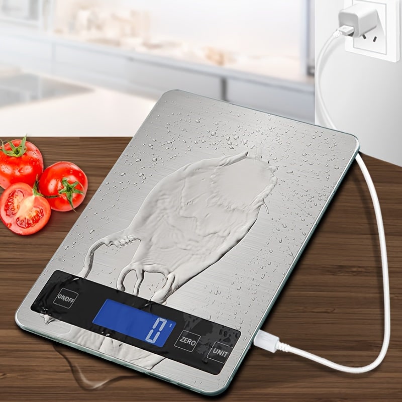 Digital Kitchen Scale with Waterproof Stainless Steel Platform and USB Rechargeable