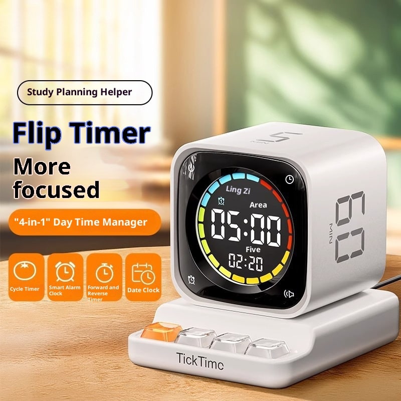 Digital Gravity Flip Cube Timer with LED Display and Charging Dock With Seconds