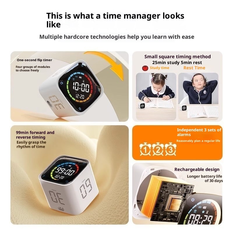 Digital Gravity Flip Cube Timer with LED Display and Charging Dock With Seconds