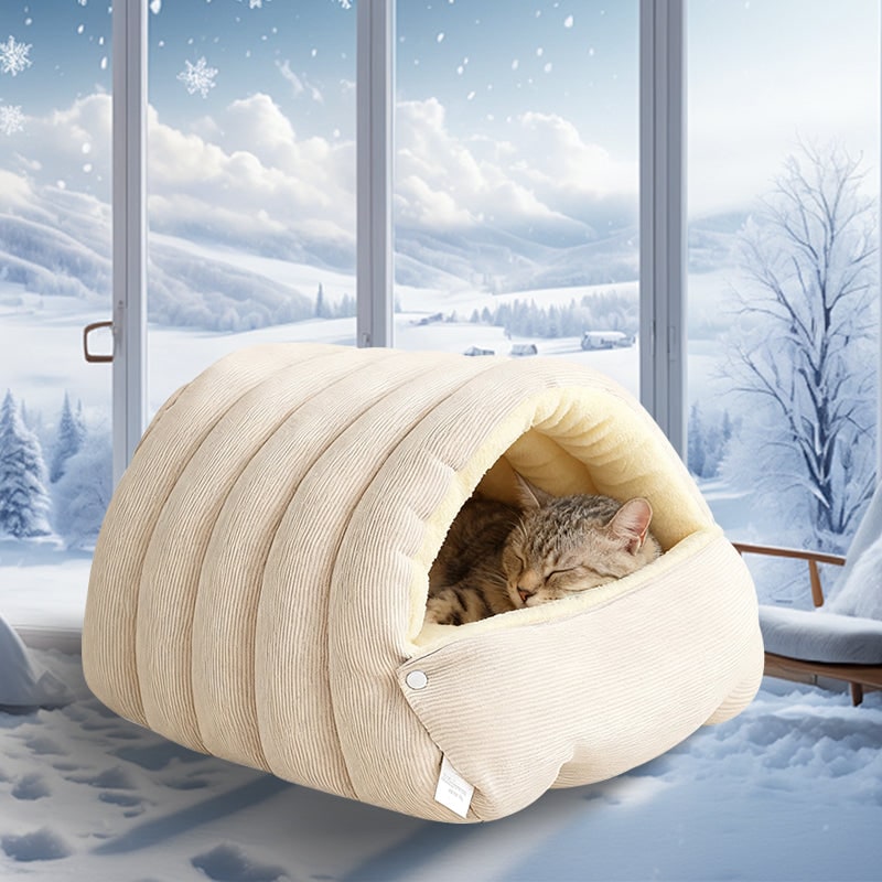 Dog Bed with Self Warming Cat Cave Design Plush Fleece Hooded Pet Window
