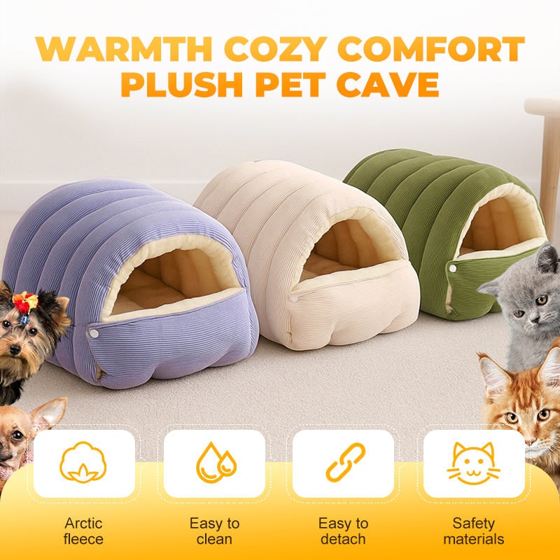 Dog Bed with Self Warming Cat Cave Design Plush Fleece Hooded Pet Window