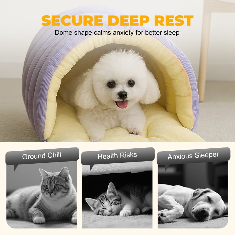 Dog Bed with Self Warming Cat Cave Design Plush Fleece Hooded Pet Window