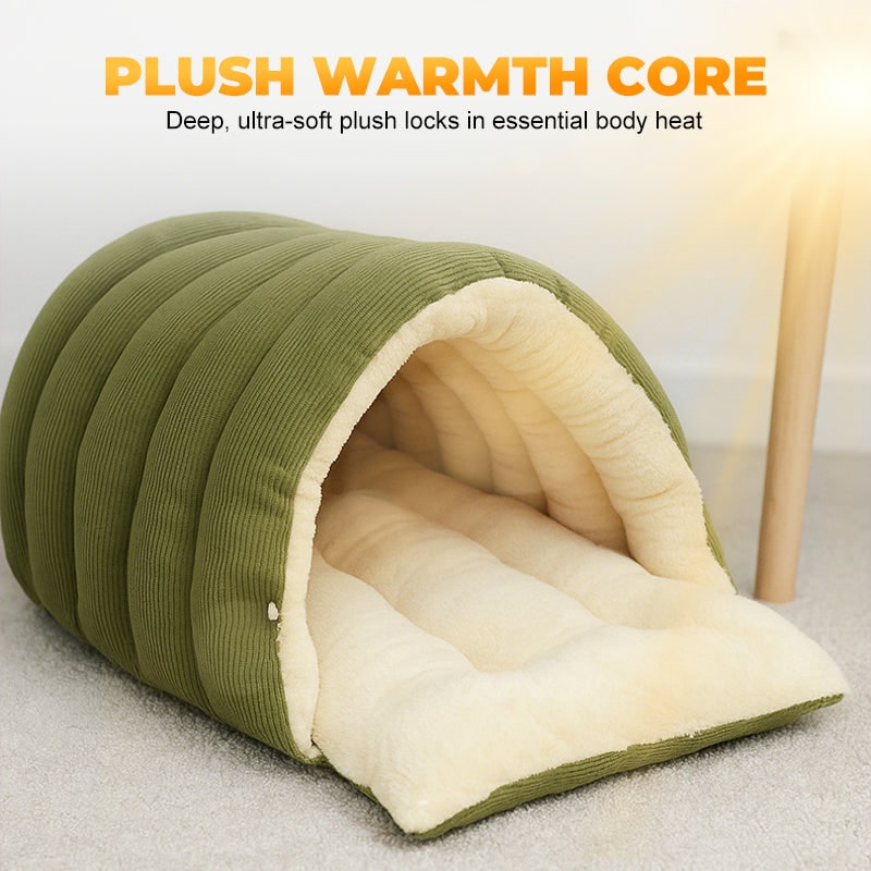 Dog Bed with Self Warming Cat Cave Design Plush Fleece Hooded Pet Window