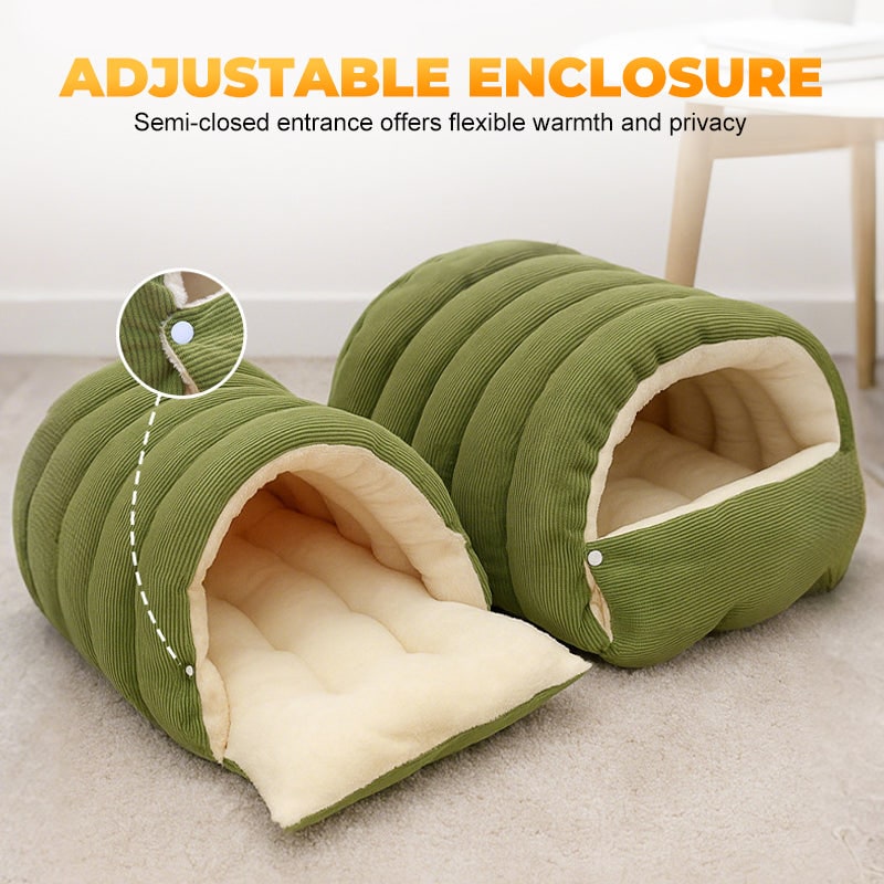 Dog Bed with Self Warming Cat Cave Design Plush Fleece Hooded Pet Window