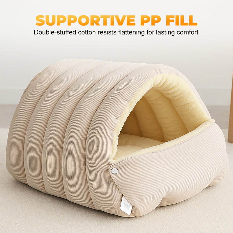 Dog Bed with Self Warming Cat Cave Design Plush Fleece Hooded Pet Window