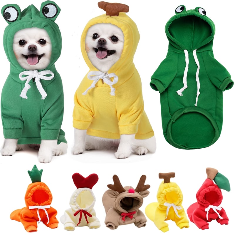 Dog Clothes Hoodie with Fleece and Novelty Hood Designs for Small Sweaters