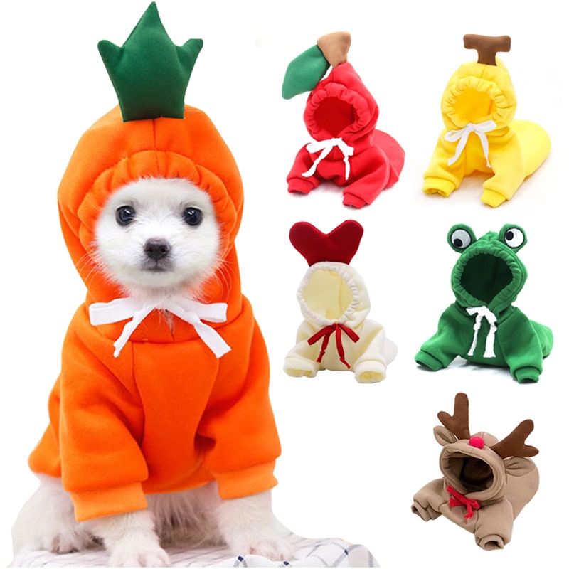 Dog Clothes Hoodie with Fleece and Novelty Hood Designs for Small Sweaters