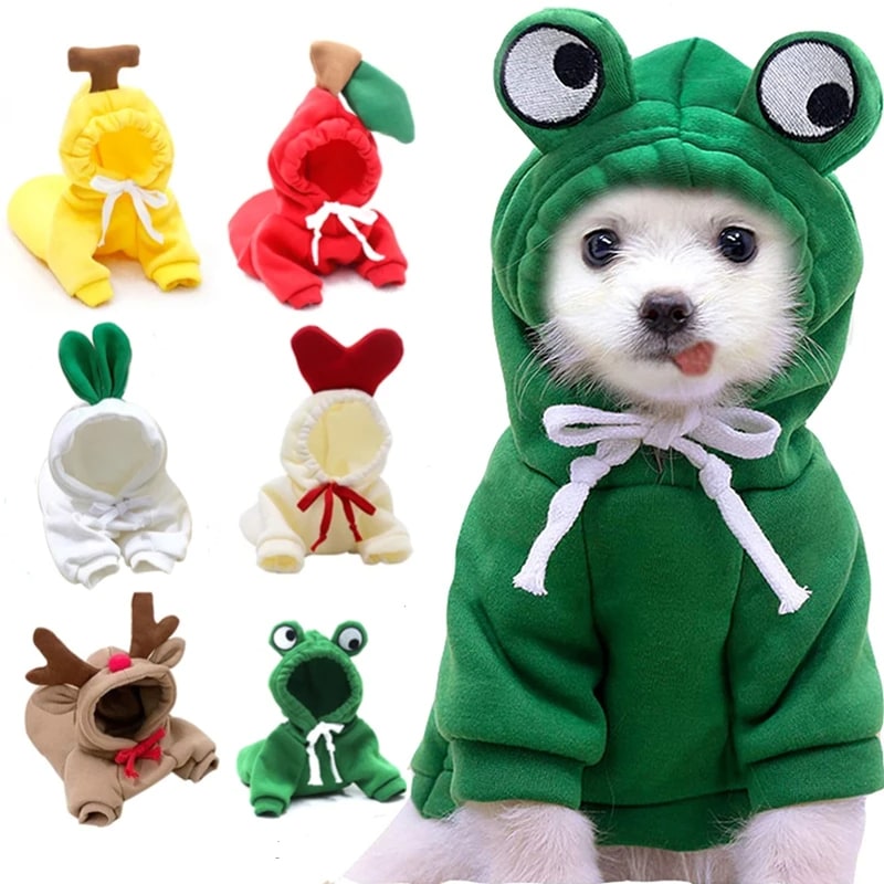 Dog Clothes Hoodie with Fleece and Novelty Hood Designs for Small Sweaters