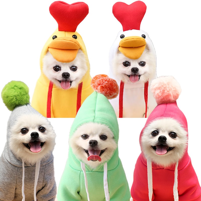Dog Clothes Hoodie with Fleece and Novelty Hood Designs for Small Sweaters