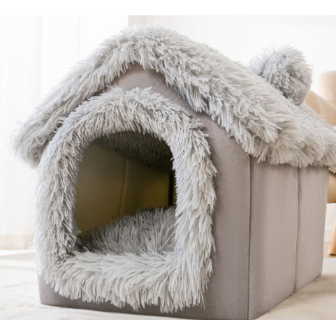 Dog House Bed and Cave with Removable Cushion Enclosed Indoor with Plush Sherpa Fleece Human