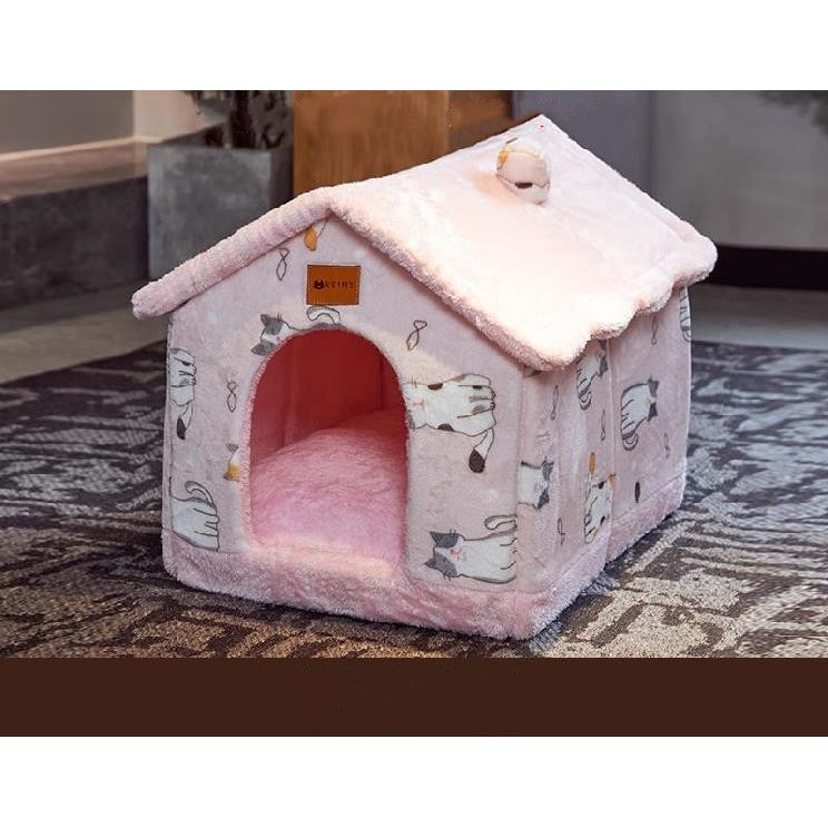Dog House Bed and Cave with Removable Cushion Enclosed Indoor with Plush Sherpa Fleece Human