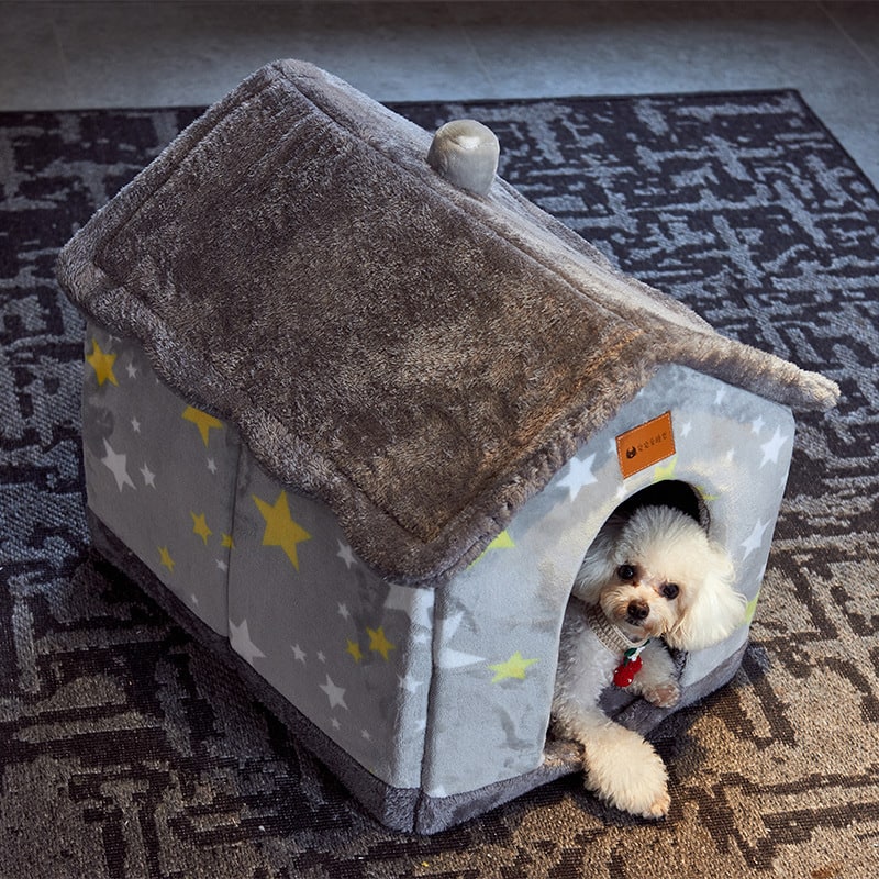 Dog House Bed and Cave with Removable Cushion Enclosed Indoor with Plush Sherpa Fleece Human