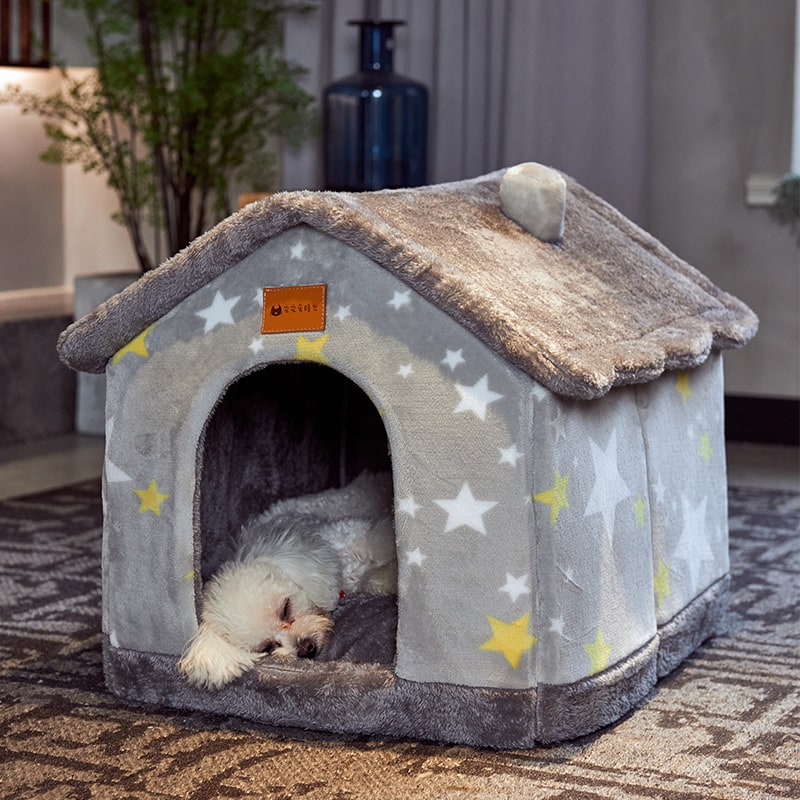 Dog House Bed and Cave with Removable Cushion Enclosed Indoor with Plush Sherpa Fleece Human
