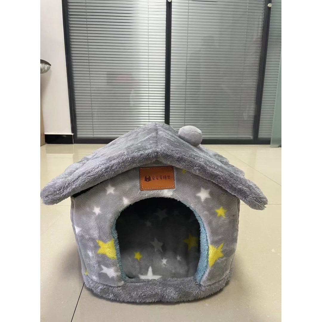 Dog House Bed and Cave with Removable Cushion Enclosed Indoor with Plush Sherpa Fleece Human