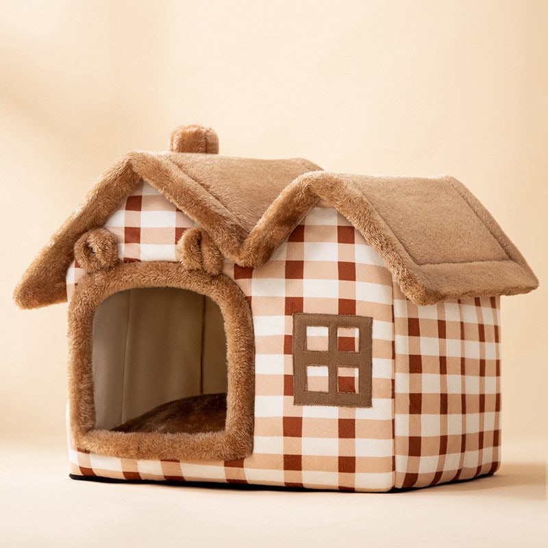 Dog House Bed and Cave with Removable Cushion Enclosed Indoor with Plush Sherpa Fleece Human
