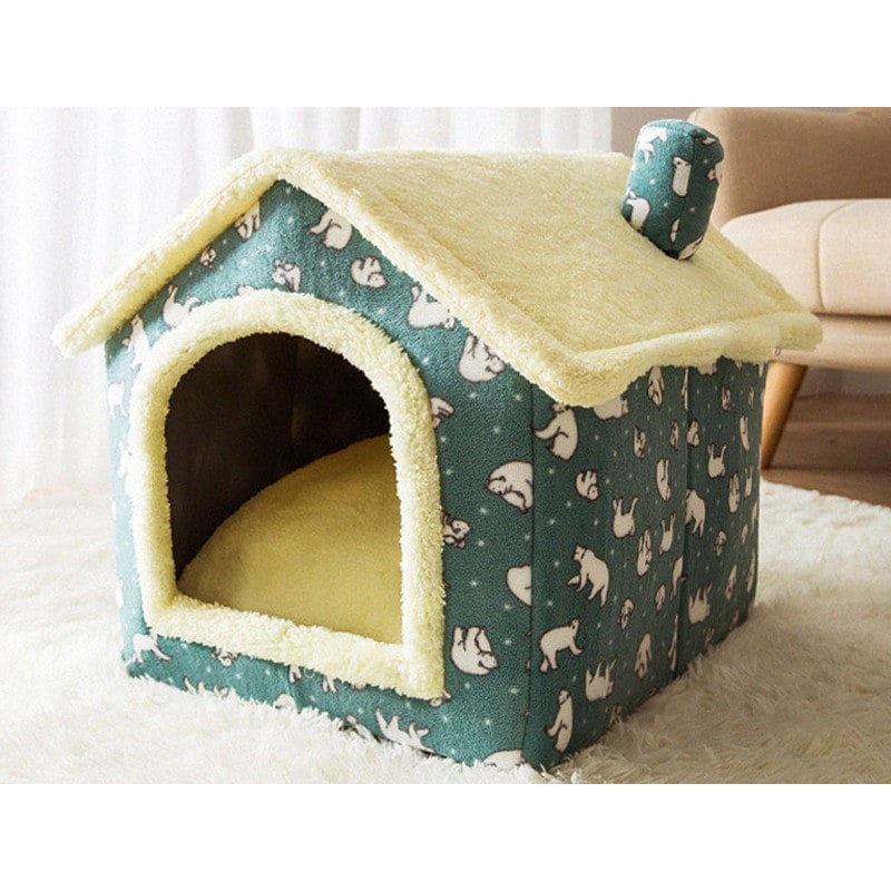 Dog House Bed and Cave with Removable Cushion Enclosed Indoor with Plush Sherpa Fleece Human