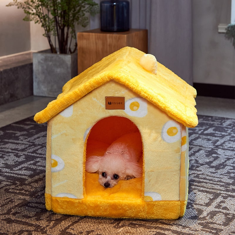 Dog House Bed and Cave with Removable Cushion Enclosed Indoor with Plush Sherpa Fleece Human