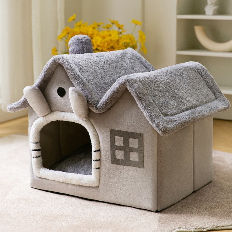 Dog House Bed and Cave with Removable Cushion Enclosed Indoor with Plush Sherpa Fleece Human
