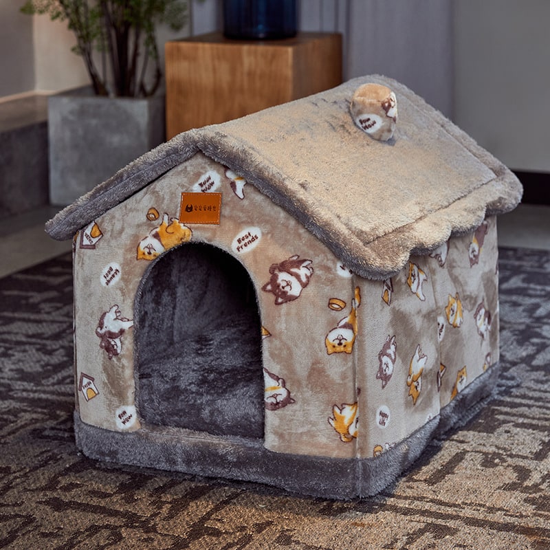 Dog House Bed and Cave with Removable Cushion Enclosed Indoor with Plush Sherpa Fleece Human