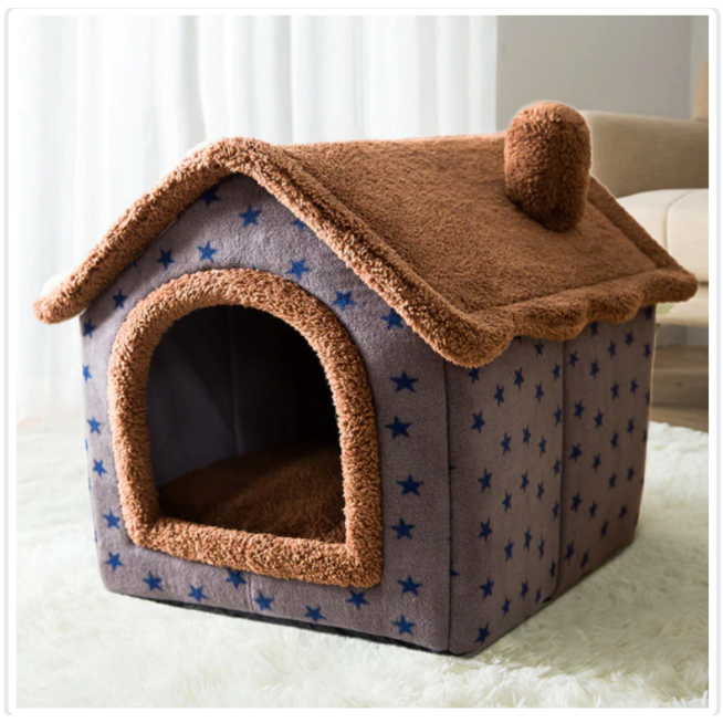 Dog House Bed and Cave with Removable Cushion Enclosed Indoor with Plush Sherpa Fleece Human
