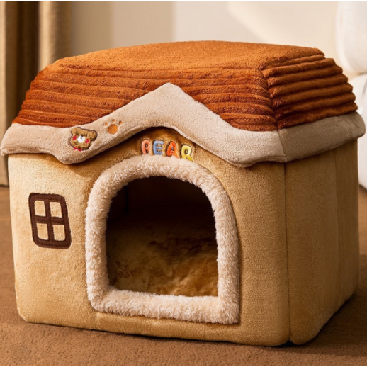 Dog House Bed and Cave with Removable Cushion Enclosed Indoor with Plush Sherpa Fleece Human