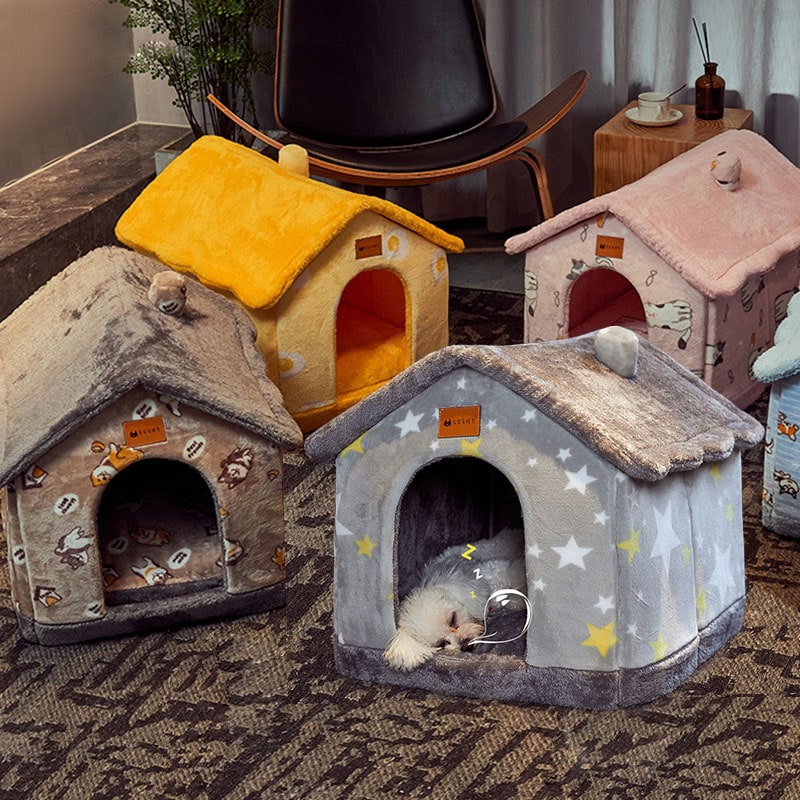 Dog House Bed and Cave with Removable Cushion Enclosed Indoor with Plush Sherpa Fleece Human