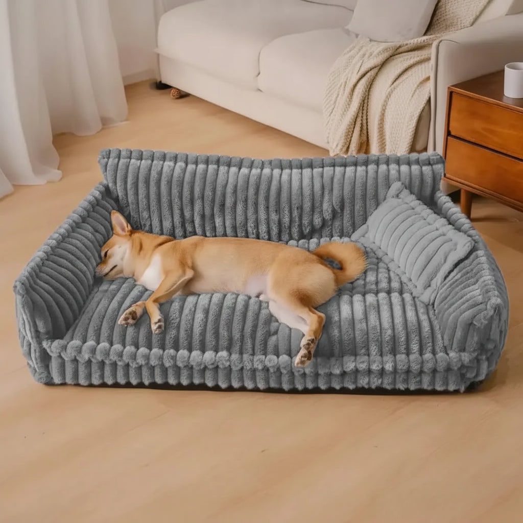 Dog Sofa Bed Washable Pet with Raised Bolsters and Plush Pillow Orthopedic