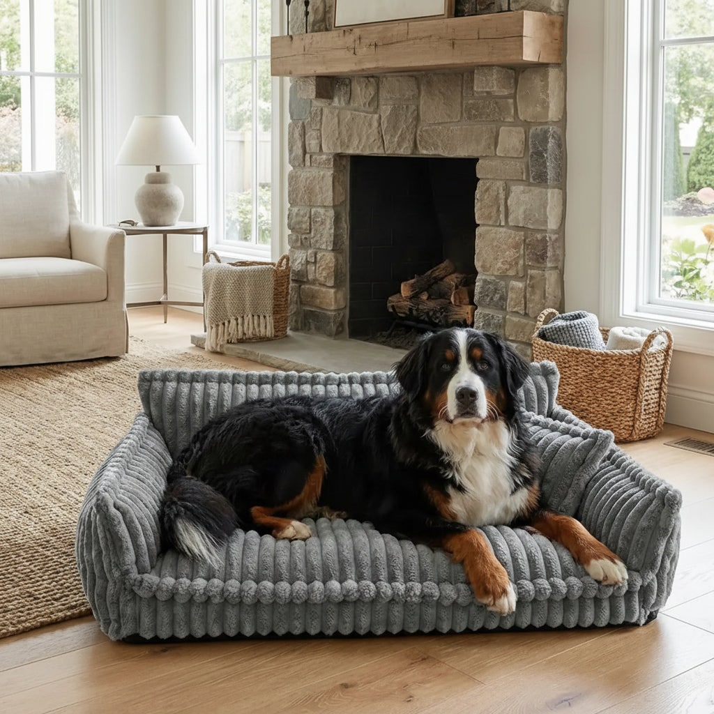 Dog Sofa Bed Washable Pet with Raised Bolsters and Plush Pillow Orthopedic