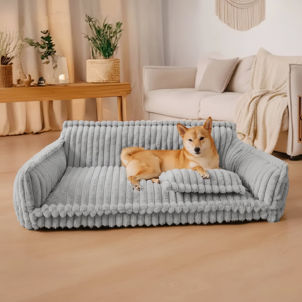 Dog Sofa Bed Washable Pet with Raised Bolsters and Plush Pillow Orthopedic