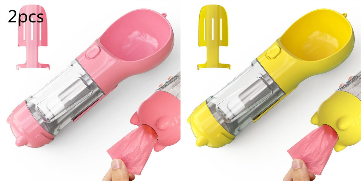 Dog Water Bottle Dispenser with Portable Bowl and Waste Bag Storage for Outdoor Travel