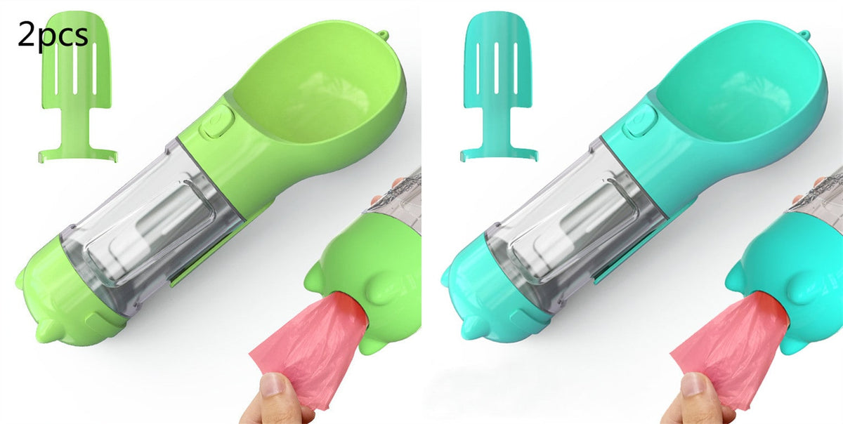 Dog Water Bottle Dispenser with Portable Bowl and Waste Bag Storage for Outdoor Travel