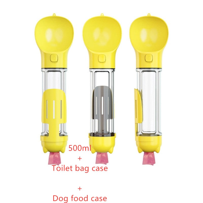 Dog Water Bottle Dispenser with Portable Bowl and Waste Bag Storage for Outdoor Travel