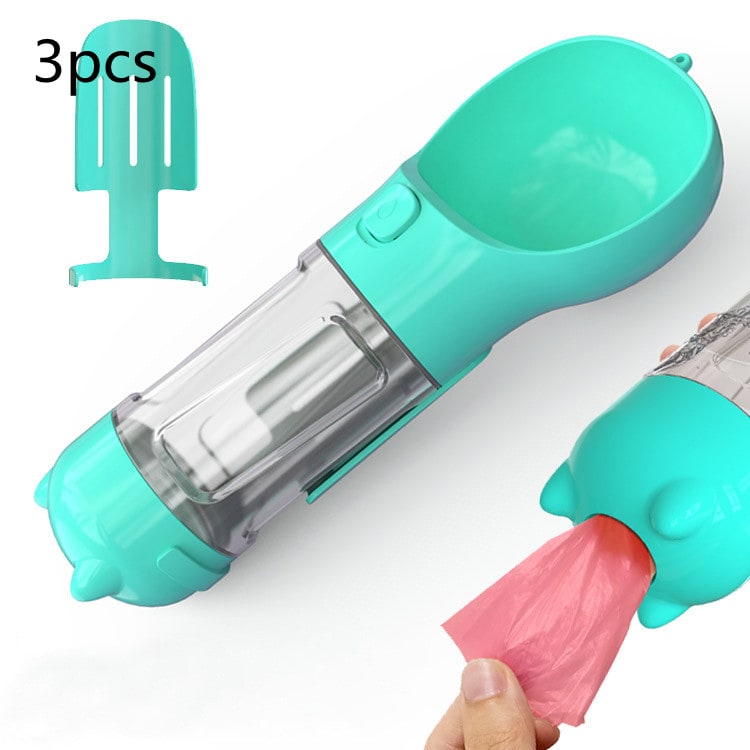 Dog Water Bottle Dispenser with Portable Bowl and Waste Bag Storage for Outdoor Travel