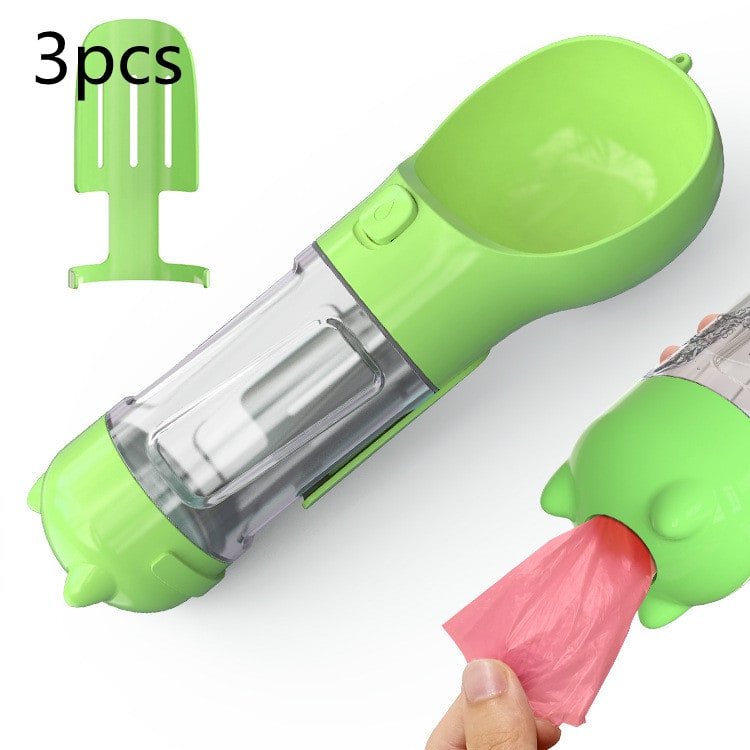 Dog Water Bottle Dispenser with Portable Bowl and Waste Bag Storage for Outdoor Travel