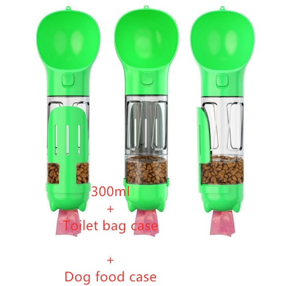 Dog Water Bottle Dispenser with Portable Bowl and Waste Bag Storage for Outdoor Travel