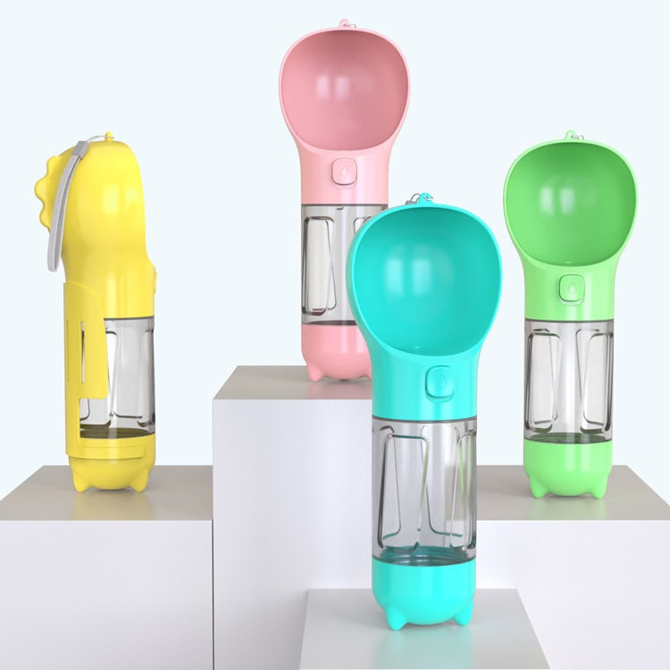 Dog Water Bottle Dispenser with Portable Bowl and Waste Bag Storage for Outdoor Travel