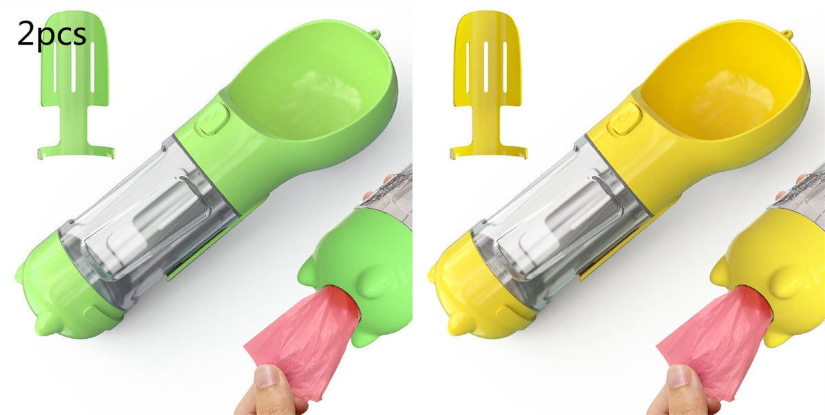Dog Water Bottle Dispenser with Portable Bowl and Waste Bag Storage for Outdoor Travel