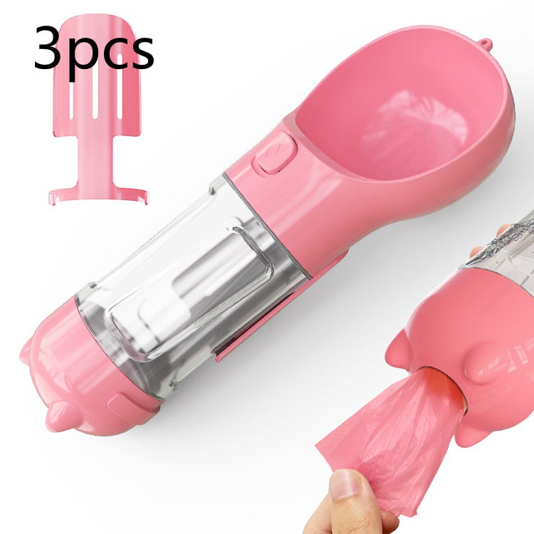 Dog Water Bottle Dispenser with Portable Bowl and Waste Bag Storage for Outdoor Travel