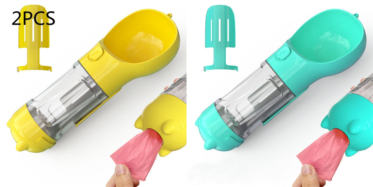 Dog Water Bottle Dispenser with Portable Bowl and Waste Bag Storage for Outdoor Travel