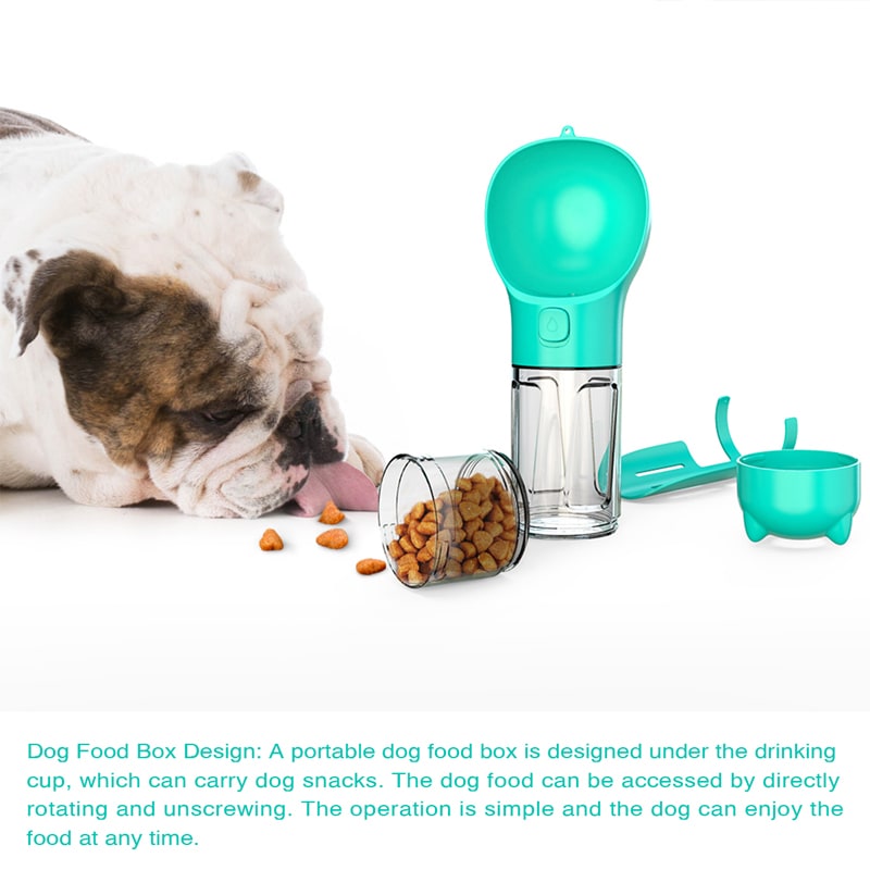 Dog Water Bottle Dispenser with Portable Bowl and Waste Bag Storage for Outdoor Travel