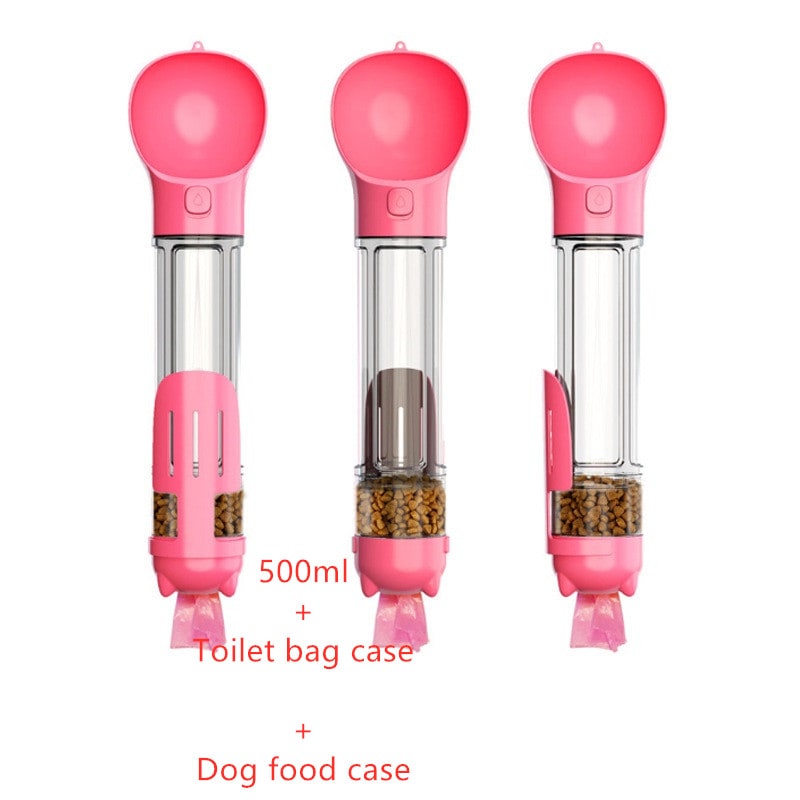 Dog Water Bottle Dispenser with Portable Bowl and Waste Bag Storage for Outdoor Travel