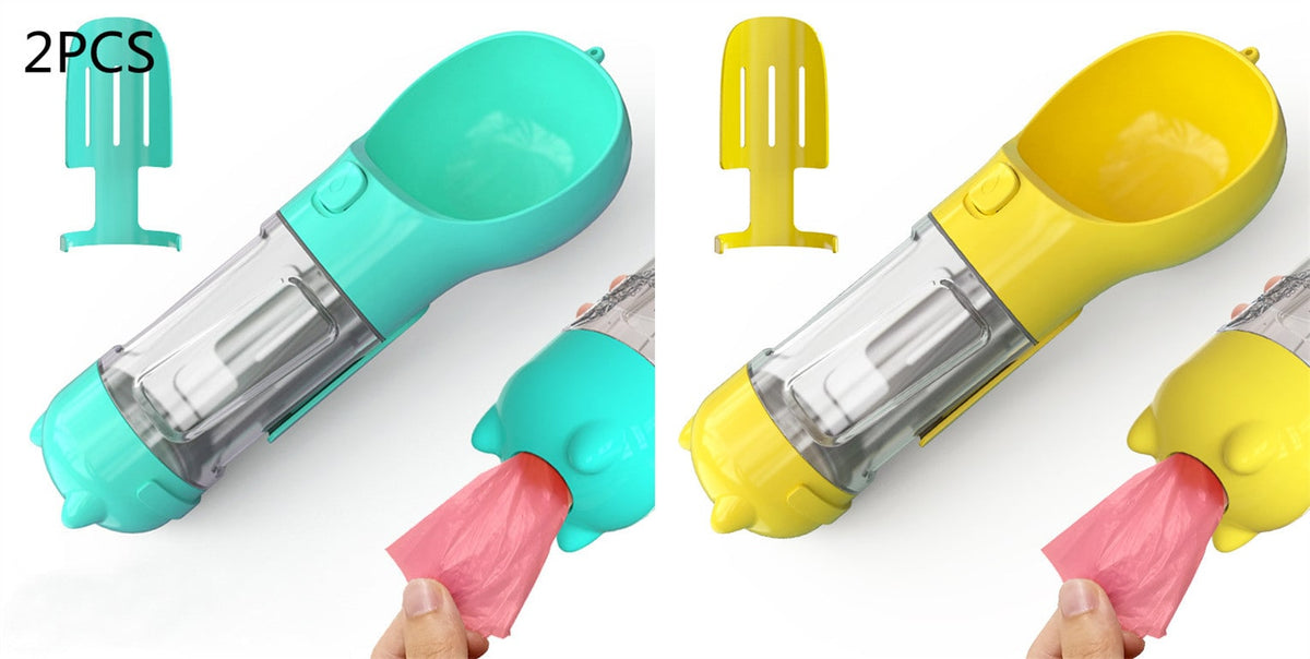 Dog Water Bottle Dispenser with Portable Bowl and Waste Bag Storage for Outdoor Travel