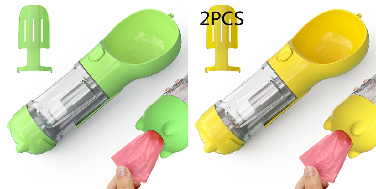Dog Water Bottle Dispenser with Portable Bowl and Waste Bag Storage for Outdoor Travel