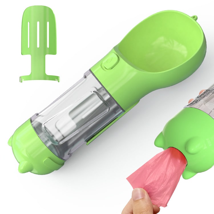 Dog Water Bottle Dispenser with Portable Bowl and Waste Bag Storage for Outdoor Travel