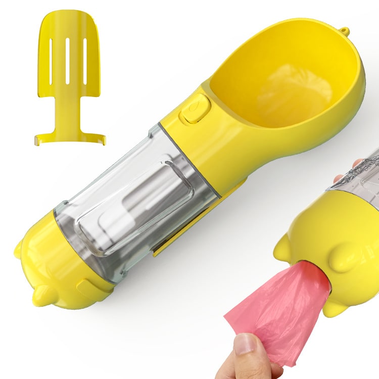 Dog Water Bottle Dispenser with Portable Bowl and Waste Bag Storage for Outdoor Travel